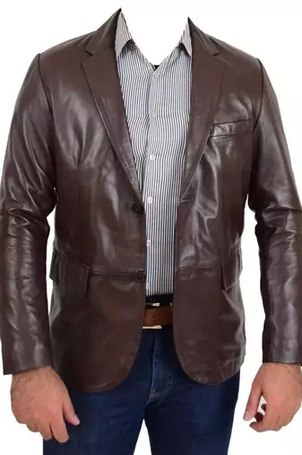 Men's dark brown real lambskin leather formal blazer jacket