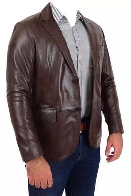 Men's dark brown real lambskin leather formal blazer jacket 3