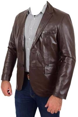 Men's dark brown real lambskin leather formal blazer jacket 4
