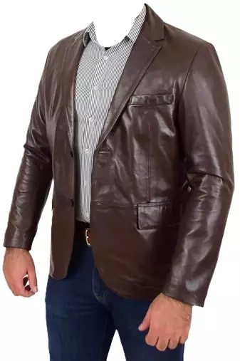 Men's dark brown real lambskin leather formal blazer jacket