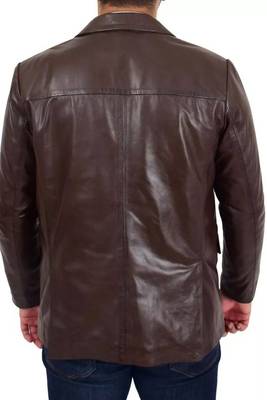 Men's dark brown real lambskin leather formal blazer jacket 5
