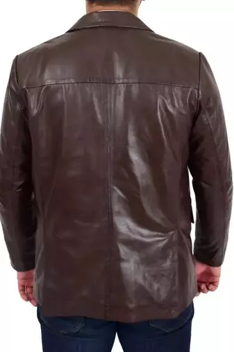 Men's dark brown real lambskin leather formal blazer jacket