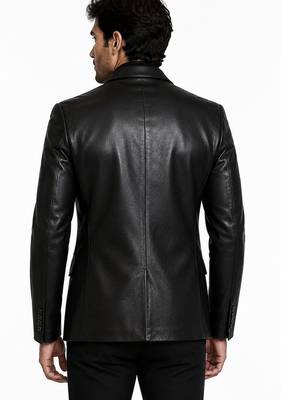 Men's black genuine lambskin leather slim fit blazer jacket 3