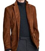 Men's brown soft suede leather blazer two button jacket