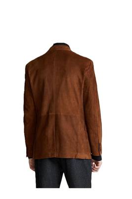 Men's brown soft suede leather blazer two button jacket 2