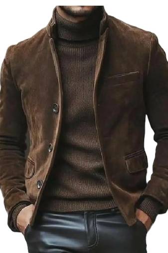 Men's brown lambskin suede leather blazer smart casual coat