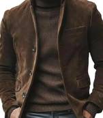 Men's brown lambskin suede leather blazer smart casual coat