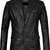 Men's black genuine leather blazer two button coat