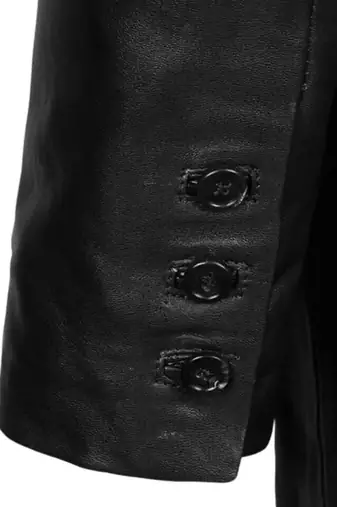 Men's black genuine leather blazer two button coat