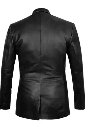 Men's black genuine leather blazer two button coat