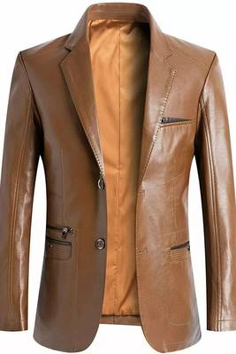 Men's tan genuine lambskin leather blazer classic sport coat jacket 1