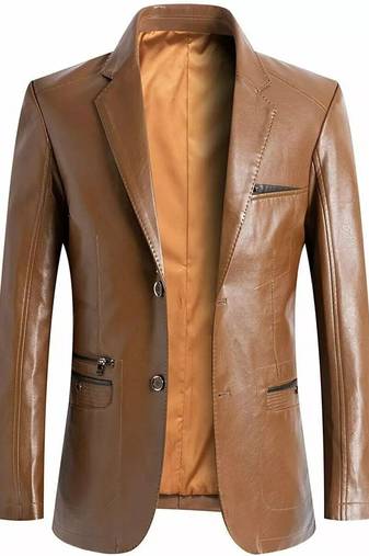 Men's tan genuine lambskin leather blazer classic sport coat jacket