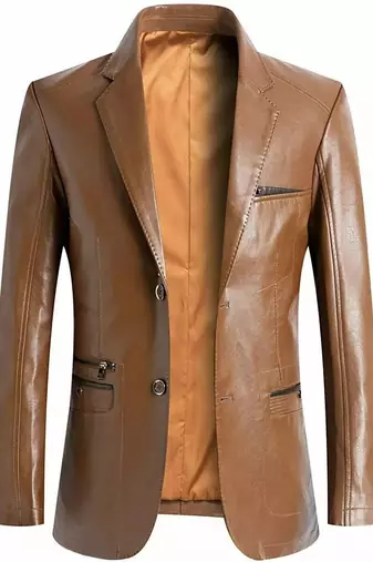 Men's tan genuine lambskin leather blazer classic sport coat jacket
