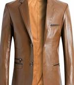 Men's tan genuine lambskin leather blazer classic sport coat jacket