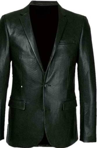 Men's black genuine leather blazer sport coat jacket