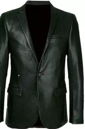 Men's black genuine leather blazer sport coat jacket