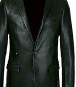 Men's black genuine leather blazer sport coat jacket