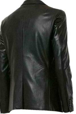 Men's black genuine leather blazer sport coat jacket 2