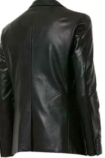 Men's black genuine leather blazer sport coat jacket