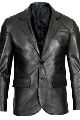 Men's black lambskin leather blazer classic formal coat jacket 1
