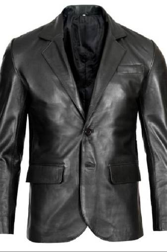 Men's black lambskin leather blazer classic formal coat jacket