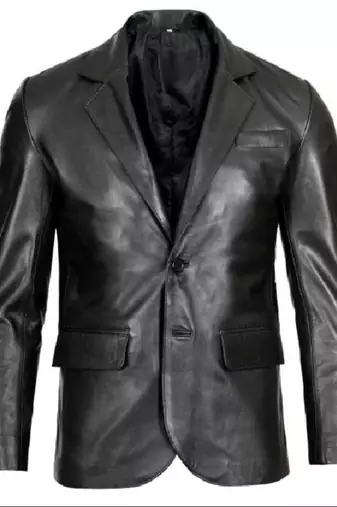 Men's black lambskin leather blazer classic formal coat jacket
