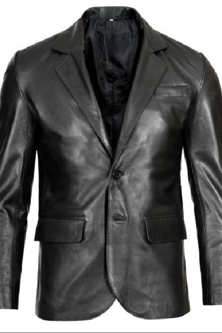Men's black lambskin leather blazer classic formal coat jacket