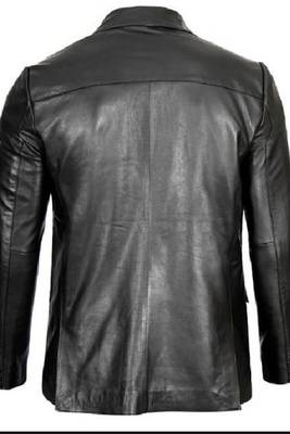 Men's black lambskin leather blazer classic formal coat jacket 2