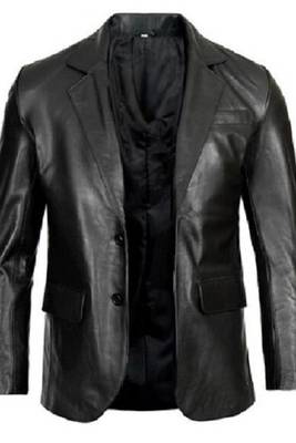 Men's black lambskin leather blazer classic formal coat jacket 3