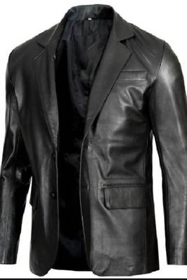 Men's black lambskin leather blazer classic formal coat jacket 4