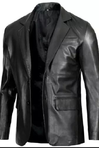 Men's black lambskin leather blazer classic formal coat jacket