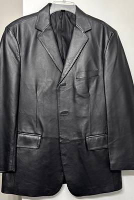 Men's black genune lambskin leather two button coat blazer 1