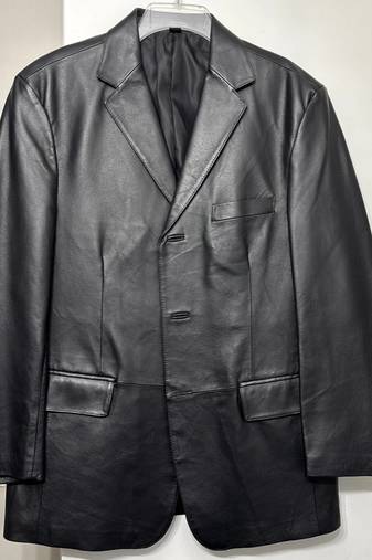 Men's black genune lambskin leather two button coat blazer