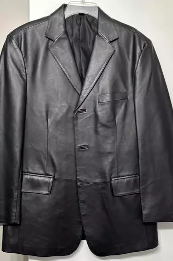 Men's black genune lambskin leather two button coat blazer