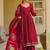 Women's maroon anarkali kurta set with embroidered dupatta
