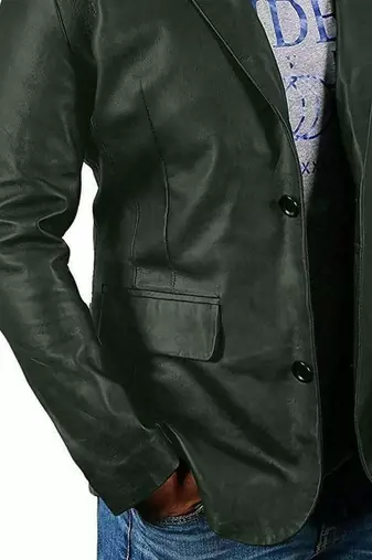 Men's dark green lambskin genuine leather blazer casual sport coat
