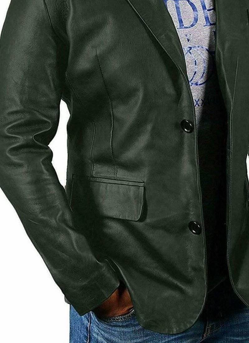 Men's dark green lambskin genuine leather blazer casual sport coat