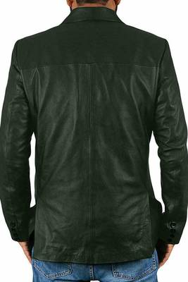Men's dark green lambskin genuine leather blazer casual sport coat 2