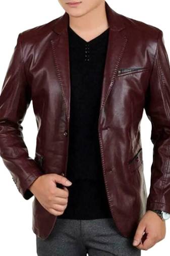 Men's burgundy lambskin genuine leather blazer smart casual jacket