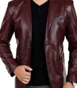 Men's burgundy lambskin genuine leather blazer smart casual jacket