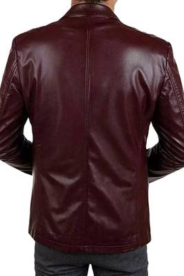 Men's burgundy lambskin genuine leather blazer smart casual jacket 2