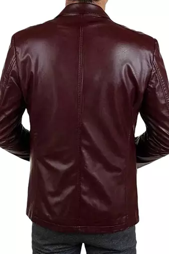 Men's burgundy lambskin genuine leather blazer smart casual jacket