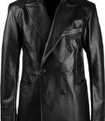 Men's lambskin genuine black double breasted leather blazer coat