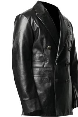 Men's lambskin genuine black double breasted leather blazer coat 2