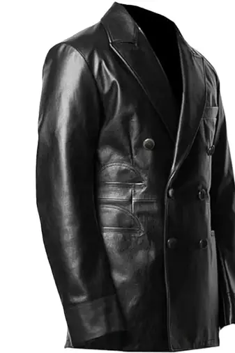 Men's lambskin genuine black double breasted leather blazer coat