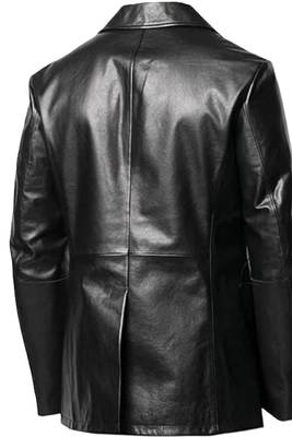 Men's lambskin genuine black double breasted leather blazer coat 3