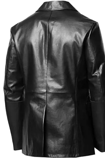 Men's lambskin genuine black double breasted leather blazer coat