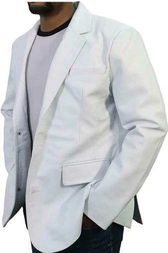 Men's white lambskin leather blazer smart casual jacket