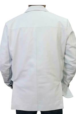 Men's white lambskin leather blazer smart casual jacket 2