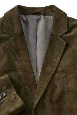 Men's olive soft genuine suede lambskin leather blazer sport coats 3